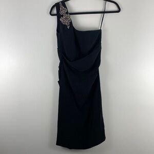 Dina Bar-el Vintage One Shoulder Cocktail Mini Dress Black Size P